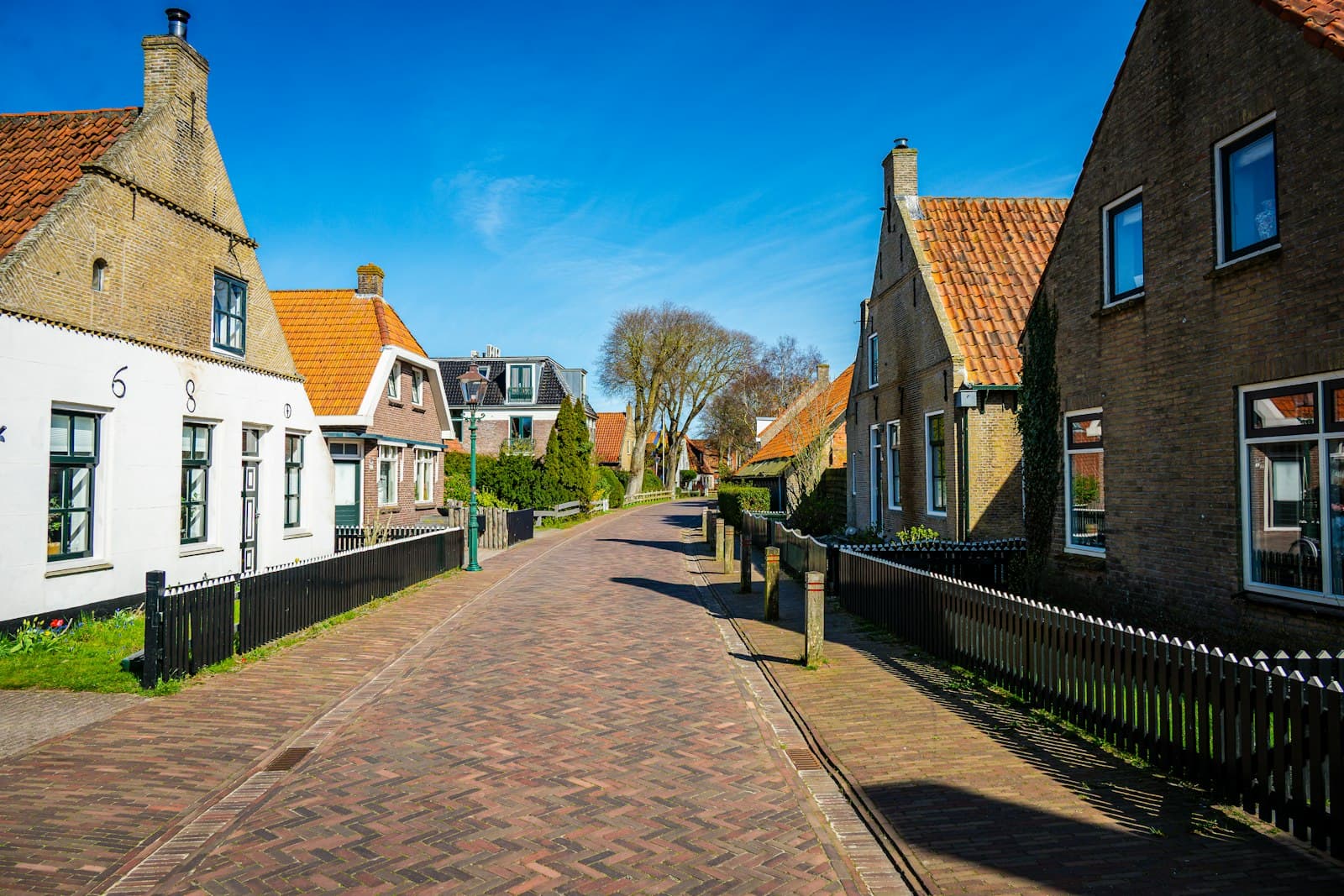 Dutch row houses on a sunny village street